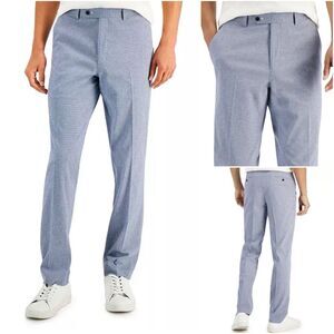 Alfani Men's Slim-Fit Seersucker Check Suit Separate Pants Blue White 32x32
